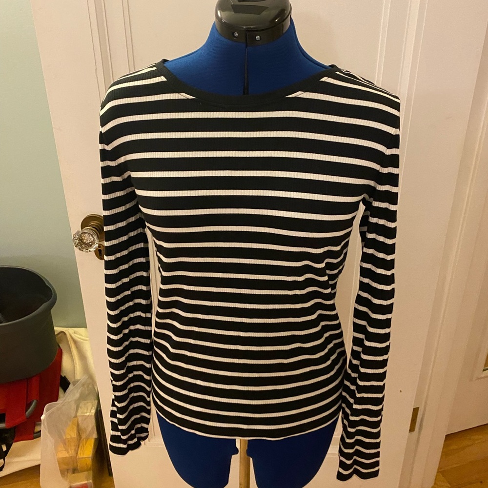 NWT jcrew long sleeve black and white striped shirt
